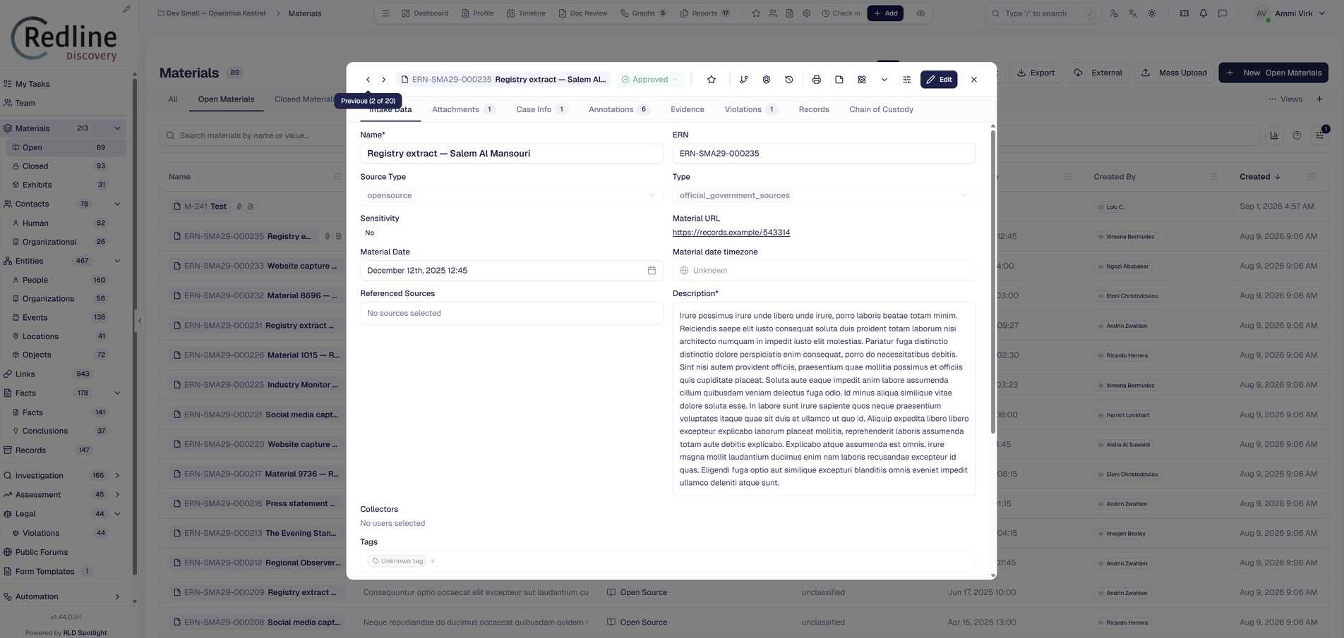 SPOTLIGHT — materials intake
